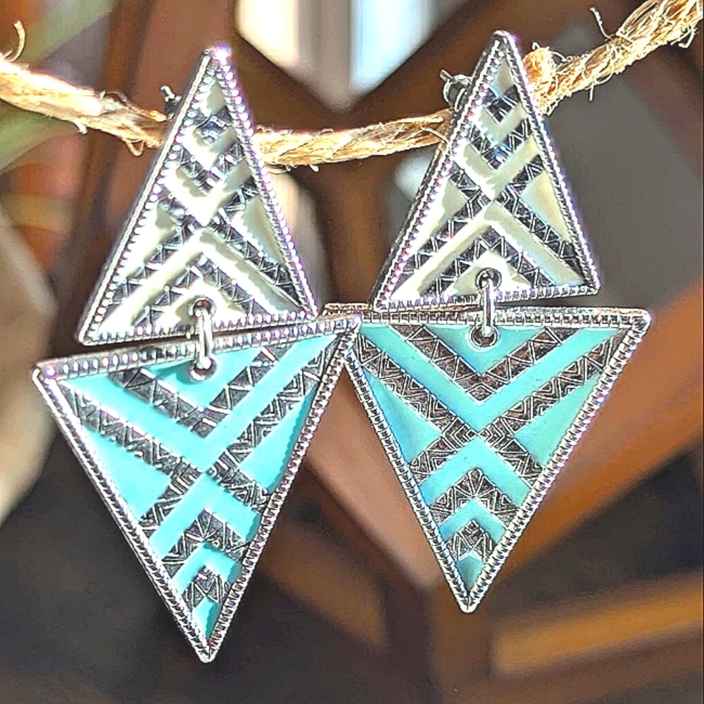 Vintage Retro Titanium Triangle Earrings